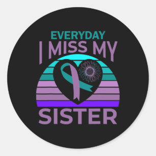 Pegatina Redonda Echo de menos a mi hermana Cinta del Corazón de Co