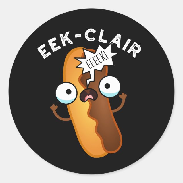 Pegatina Redonda Eclair Divertido Eclair Chiste Fondo Oscuro (Anverso)
