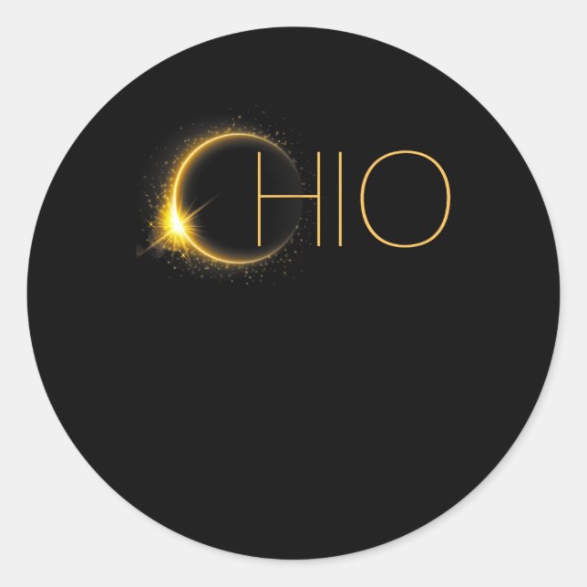 Pegatina Redonda Eclipse 2024 Eclipse Solar Eclipse Total Ohio (Anverso)