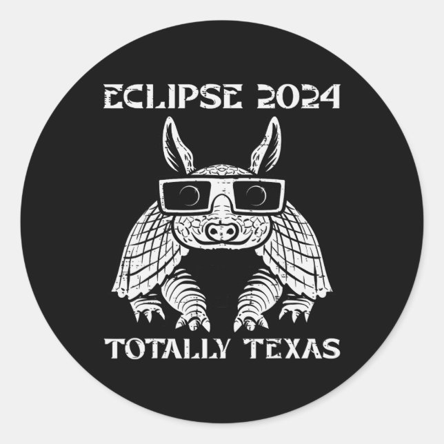 Pegatina Redonda Eclipse 2024 Total Texas Armadillo Men Ki (Anverso)