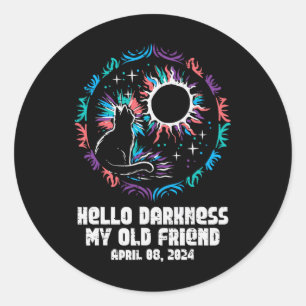 Pegatina Redonda Eclipse Cat Hello Darkness April 8 Mujeres Chicas