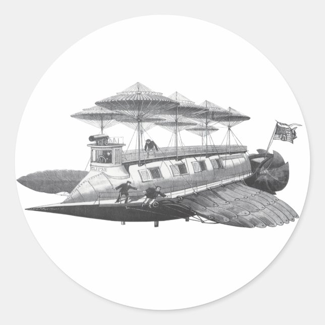 Pegatina Redonda Eclipse de barco Steampunk de ciencia ficción vint (Anverso)