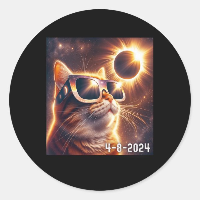 Pegatina Redonda Eclipse De Camisa Solar 2024 Con Gles (Anverso)