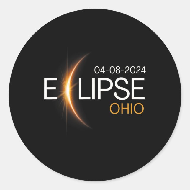 Pegatina Redonda Eclipse de la Totalidad Solar de Ohio 2024 (Anverso)
