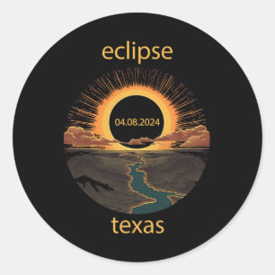 Pegatina Redonda Eclipse de Texas 8 de abril de 2024 04.08.2024 Sol