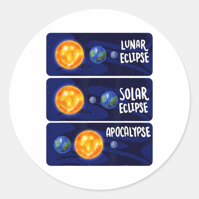 Pegatina Redonda Eclipse lunar Apocalipsis solar Astrología Ciencia (Anverso)