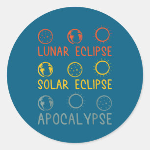 Pegatina Redonda Eclipse Lunar Solar Apocalipsis Celestial