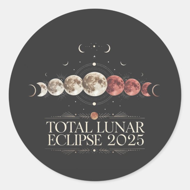 Pegatina Redonda Eclipse lunar total 2025 Astronomía Noroeste de Es (Anverso)