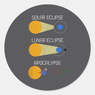Pegatina Redonda Eclipse o Acabypse_ Divertida Ciencia del Eclipse