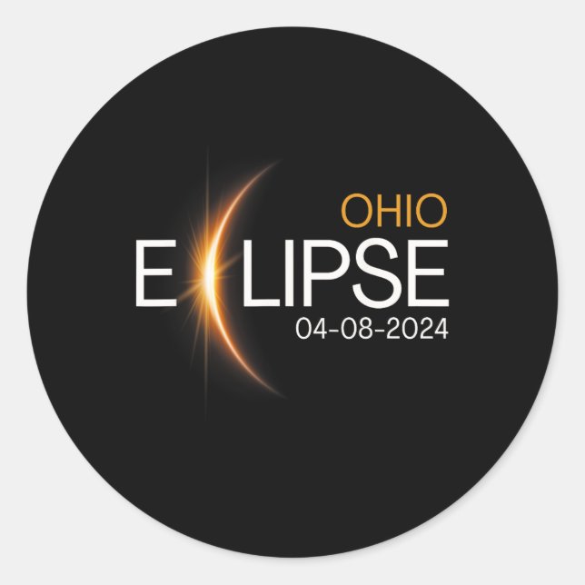 Pegatina Redonda Eclipse Ohio Solar 2024 (Anverso)