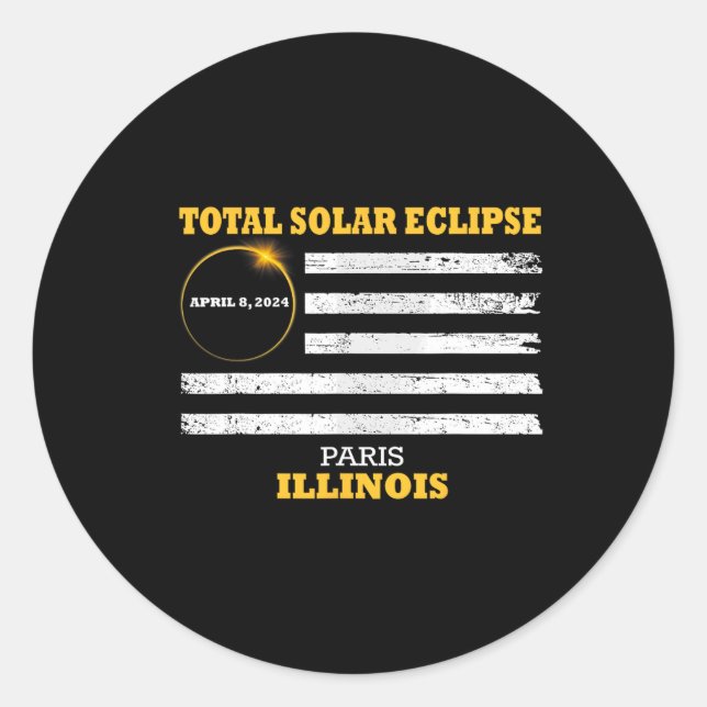 Pegatina Redonda Eclipse solar 2024 040824 de París (Anverso)