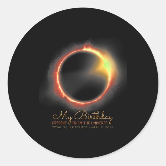 Pegatina Redonda Eclipse solar 2024 Abril 8 Eclipse total (Anverso)
