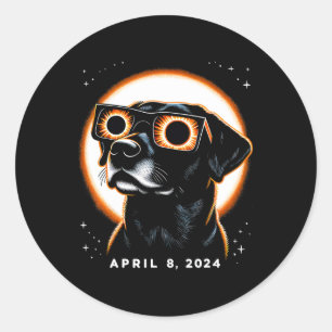 Pegatina Redonda Eclipse solar 2024 Abril 8 Perro Eclipse solar Vid