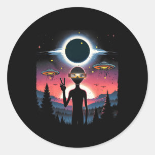 Pegatina Redonda Eclipse solar 2024 Alien Abril 8 América Totalidad