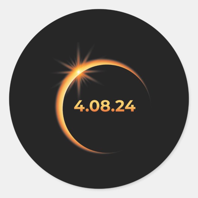 Pegatina Redonda Eclipse solar 2024 América Totalidad 04 08 24 Prim (Anverso)