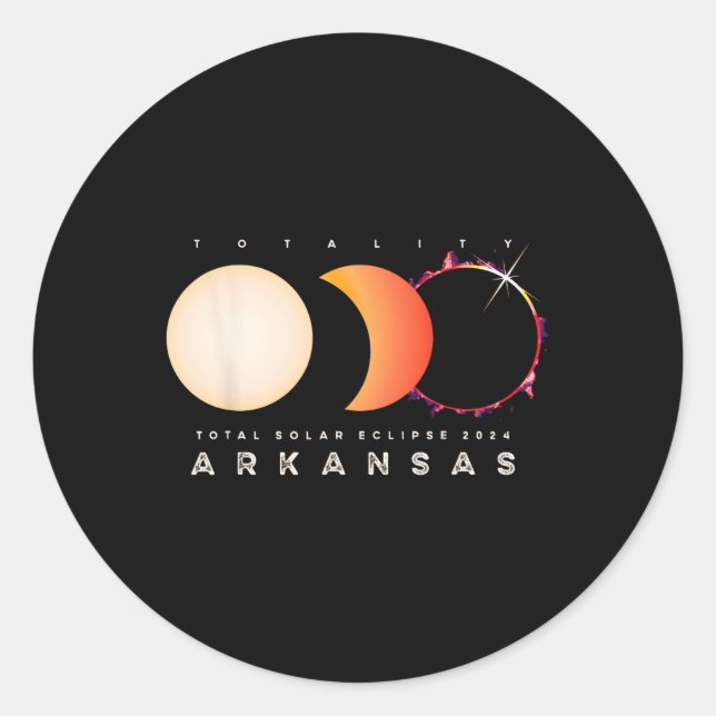Pegatina Redonda Eclipse solar 2024 Arkansas Eclipse total América (Anverso)