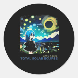Pegatina Redonda Eclipse solar 2024 Arte estilo anime