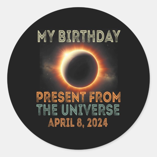 Pegatina Redonda Eclipse solar 2024 Cumpleaños presente 4.8.24 Tota (Anverso)