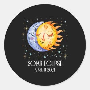 Pegatina Redonda Eclipse Solar 2024 Cute Eclipse Solar Niños Gi