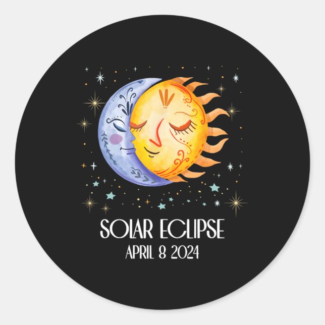 Pegatina Redonda Eclipse Solar 2024 Cute Eclipse Solar Niños Gi (Anverso)