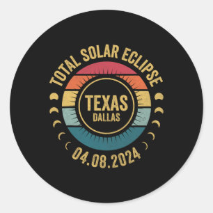 Pegatina Redonda Eclipse solar 2024 Dallas Eclips solares del estad