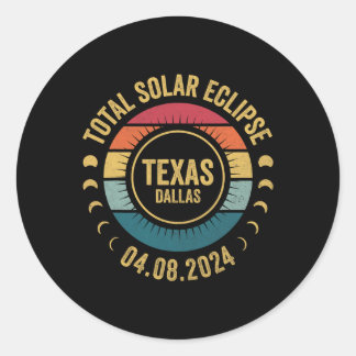 Pegatina Redonda Eclipse solar 2024 Dallas Eclips solares del estad