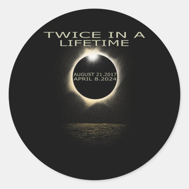 Pegatina Redonda Eclipse Solar 2024 Dos Veces En Eclipse Solar De P (Anverso)