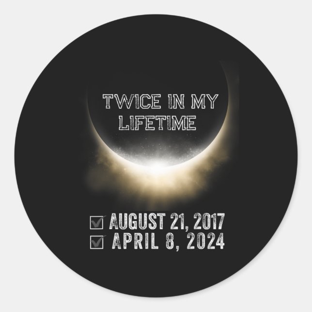 Pegatina Redonda Eclipse Solar 2024 Dos Veces En Mi Ecli Solar De P (Anverso)