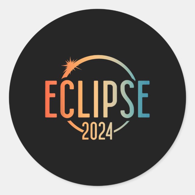 Pegatina Redonda Eclipse solar 2024 Eclipse solar total 4.08. (Anverso)