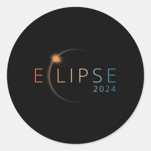 Pegatina Redonda Eclipse solar 2024 Eclipse solar total 4.08.24