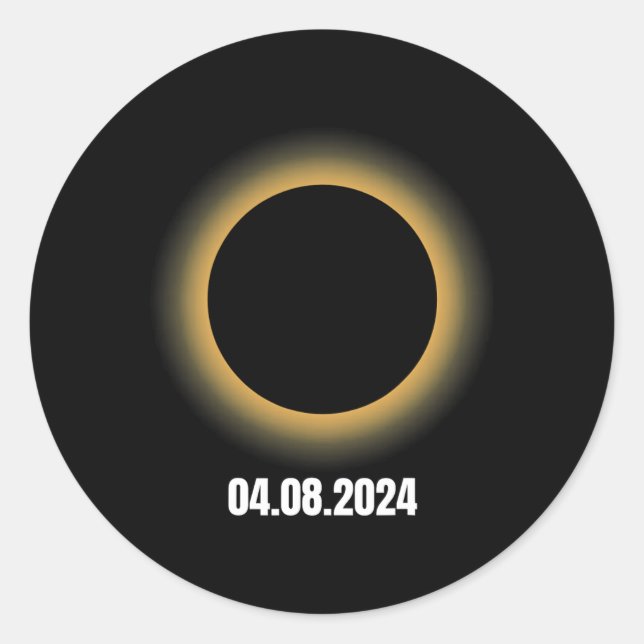 Pegatina Redonda Eclipse solar 2024 Eclipse solar total 4.08.24 (Anverso)
