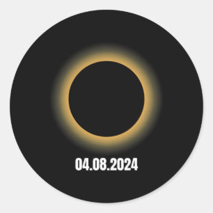 Pegatina Redonda Eclipse solar 2024 Eclipse solar total 4.08.24