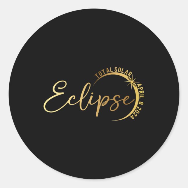 Pegatina Redonda Eclipse solar 2024 Eclipse solar total 4.08.24 1 (Anverso)
