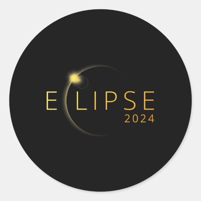 Pegatina Redonda Eclipse solar 2024 Eclipse solar total 4.08.24 3 (Anverso)