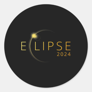 Pegatina Redonda Eclipse solar 2024 Eclipse solar total 4.08.24 5