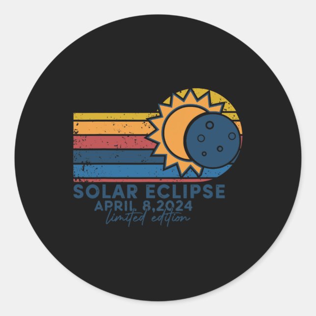 Pegatina Redonda Eclipse solar 2024 Eclipse solar total 8 de abril  (Anverso)