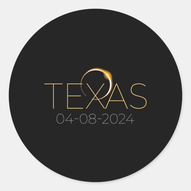Pegatina Redonda Eclipse solar 2024 Eclipse solar total de Texas (Anverso)