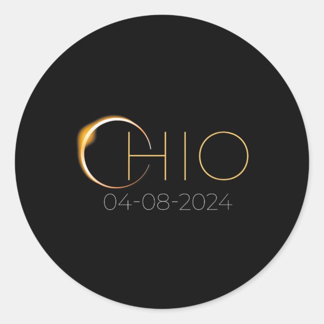 Pegatina Redonda Eclipse solar 2024 Eclipse solar total Ohio (Anverso)