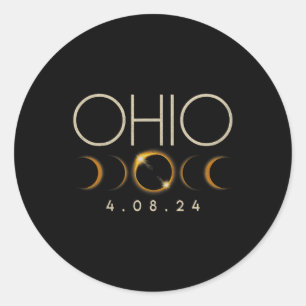 Pegatina Redonda Eclipse solar 2024 Eclipse solar total Ohio