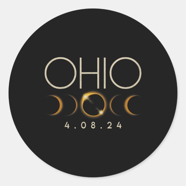 Pegatina Redonda Eclipse solar 2024 Eclipse solar total Ohio (Anverso)