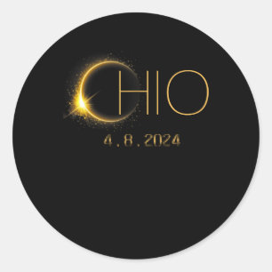 Pegatina Redonda Eclipse solar 2024 Eclipse solar total Ohio