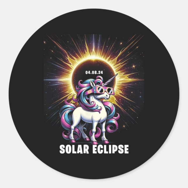 Pegatina Redonda Eclipse solar 2024 Eclipse total 8 de abril 24 Uni (Anverso)