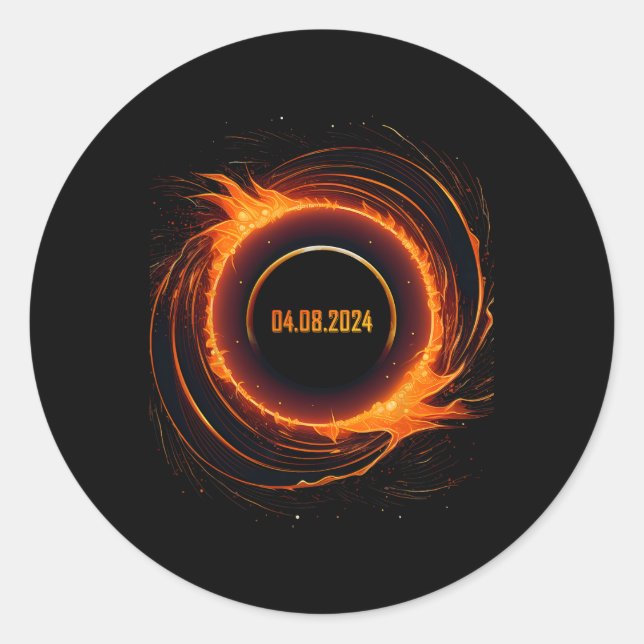 Pegatina Redonda Eclipse solar 2024 Eclipse total de sol (Anverso)