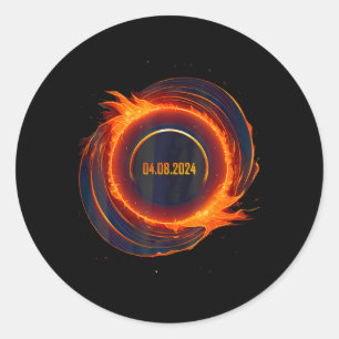 Pegatina Redonda Eclipse solar 2024 Eclipse total de sol
