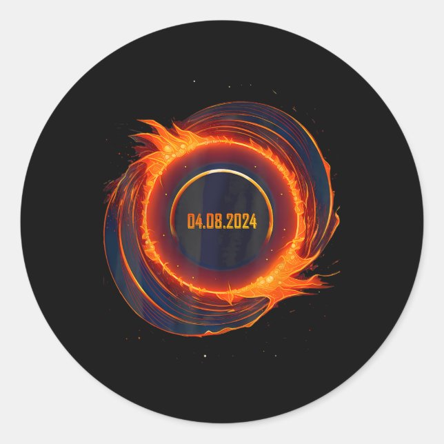 Pegatina Redonda Eclipse solar 2024 Eclipse total de sol (Anverso)