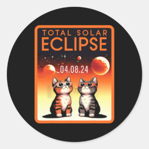 Pegatina Redonda Eclipse solar 2024 Gatos Eclipse solar total 4.08.