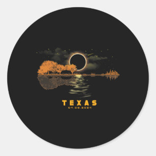 Pegatina Redonda Eclipse solar 2024 Guitarra 04.08.24 Totalidad Tex