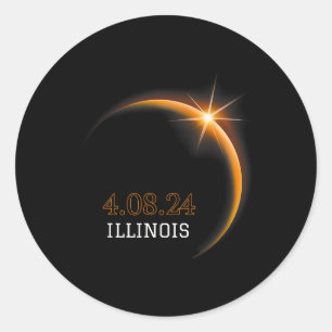 Pegatina Redonda Eclipse solar 2024 Illinois Total Spring 4.08.2