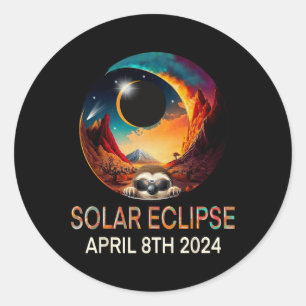 Pegatina Redonda Eclipse solar 2024 Lema divertida con eclip solar