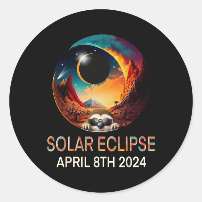 Pegatina Redonda Eclipse solar 2024 Lema divertida con eclip solar (Anverso)